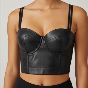 Charmian Black Faux Leather Corset Bustier Gothic Clubwear Top M
